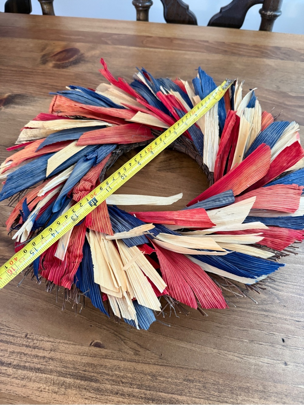 Patriotic Red, White & Blue Raffia Holiday Wreath - Picture 4 of 10
